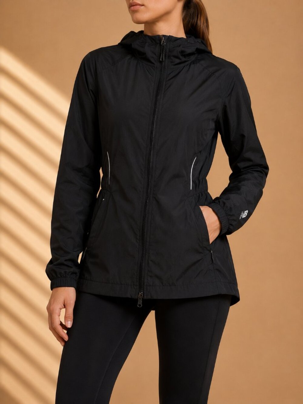New Balance Black Hooded Windbreaker Jacket Reflective (Women’s S/P)